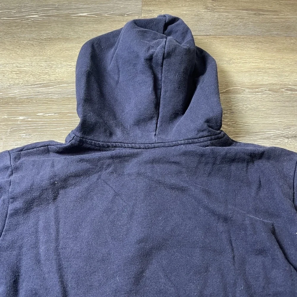 Y2K Blue Turtle Self Esteem Hoodie Womens L Navy Glitter Graphic Sleeve Print